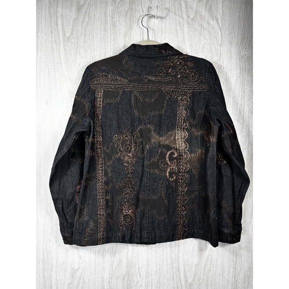 Vintage Chico's Embroidered Denim Jacket M Copper Beaded Y2K Boho Western - Picture 4 of 11